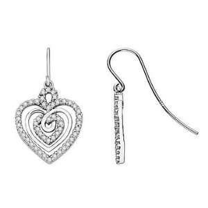  1/2 Carat Diamond 14K White Gold Heart Earrings Jewelry