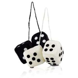  FUZZY DICE    WHITE w/ BLACK DOTS or BLACK W/ WHITE DOTS 