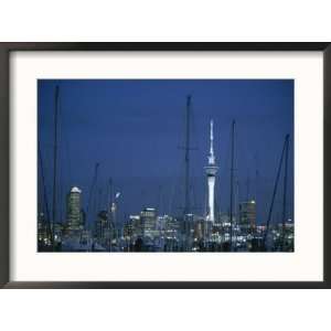  Auckland skyline with SkyTower at dusk and halyards in 