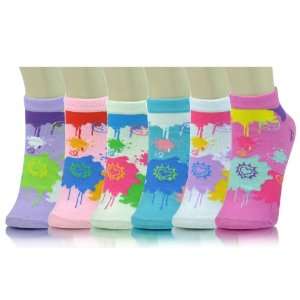  Happy Paint Splatter Ankle Socks (6 pack)   Womens Low Cut 
