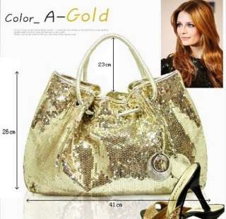   Hobo PU Leather PARTY Sequin Spangle Decorative Tote Shopper Bag Gold