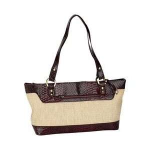   Gigi ChantalTM Tan Woven Handbag with Brown Croco Trim