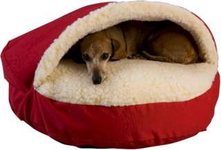 LARGE 35 ROUND THICK RED PET CAVE DOG BED ~ EXTRA PAD  