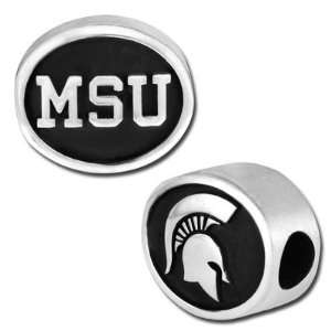  13mm MSU Spartans   Sterling Silver Large Hole Bead 