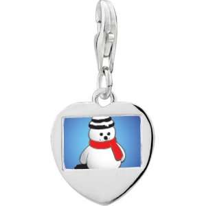   Silver Snowman Red Scarf Photo Heart Frame Charm Pugster Jewelry