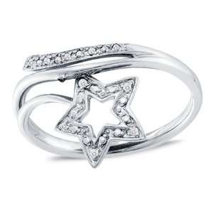  Size 10.5   10K White Gold Diamond Star Cross Over Wedding 