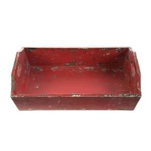   13W Wood Tray w/ Handles, Distressed Red Finish