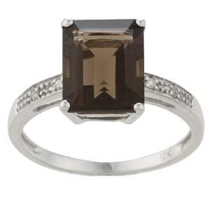   Gold Emerald Cut Smokey Topaz and Diamond Ring   size 5.5 Jewelry