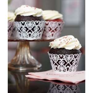  Lace Hearts Filigree Paper Cupcake Wrappers   Silver Grey 