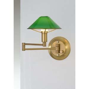  Antique Brass Green Glass Swing Arm Wall Light