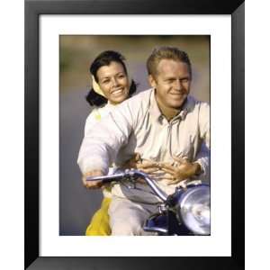  Actor Steve McQueen with Wife Nellie on Motorbike Framed 