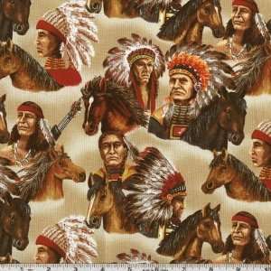  45 Wide Appaloosa Trail Indians Tan Fabric By The Yard 
