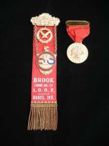 Antique Brook IOOF Oddfellows Lodge Badge Ribbons Pins No. 717 