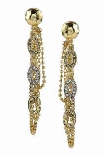 14KT yellow gold plated nugget and pave oval chaine earrings