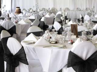 100 Black Organza Chair Covers Sash Bow Wedding Party  