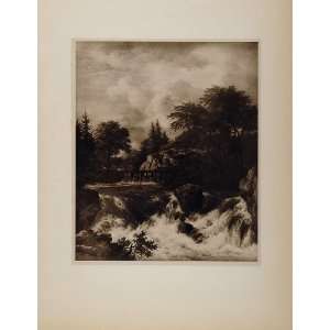  1901 Ruysdael Waterfall River Rapids Water Lithograph 
