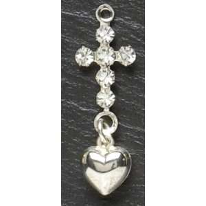 Pack of 4 Silver Plated Cross Pendants With Heart Drop  