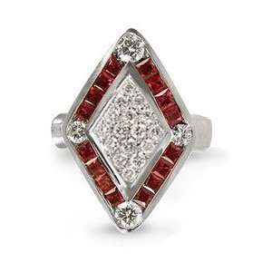 CleverEves Diamond Shaped Ruby/Diamond Ring in 18k White Gold size 7 