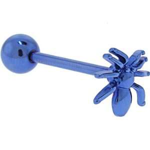    Blue Titanium Anodized 3 D Spider Barbell Tongue Ring Jewelry