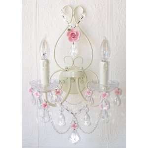   Double light Wall Sconce with Pink Porcelain Roses