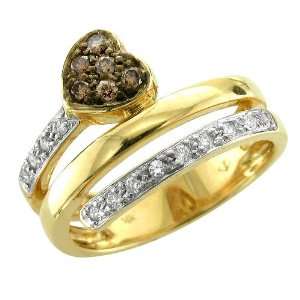 14k Gold White and Chocolate Brown Diamond Anniversary Ring Band, Size 