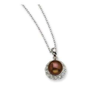    Sterling Silver CZ Chocolate Cultured Pearl Necklace Jewelry