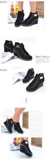 Women Wedge High Heel High Top Sneakers Boots Beige/Khaki/Black US 5.5 