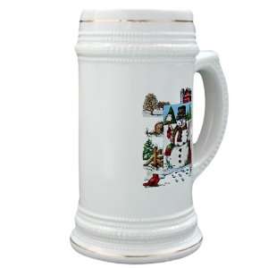  Stein (Glass Drink Mug Cup) Christmas Snowman and 
