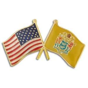  New Jersey & USA Crossed Flag Pins 
