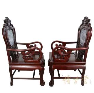 Chinese Antique Carved Rosewood w/Marble Inlayed Chairs  