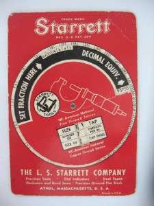 Vintage 1949 Starrett Tools Slide Rule Tap Drills Perrygraf 