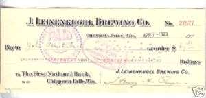 Leinenkugel Brewing Co. 1923 Check Chippewa Falls  