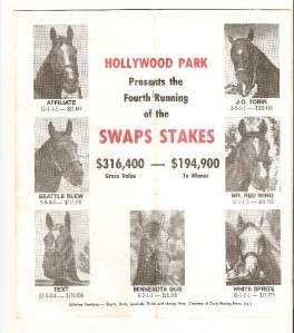 SEATTLE SLEW $2.00 WIN TICKET & PROGRAM 1977 SWAPS STAKES HOLLYWOOD 