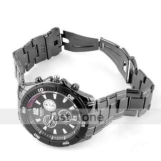 Fashion casual Mens Quartz Steel Band Wrist Watch Black  