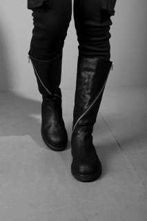 vb HOMME Slanted Zip Leather Knee High Boots 4LJ  