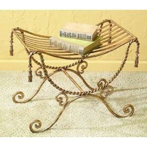  Antique Gold Iron Bench with Twisted Swag & Tassel Accents 