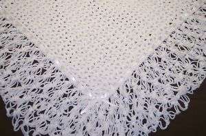 New WHITE Crochet Christening Baby Blanket;Ribbon/Bows  