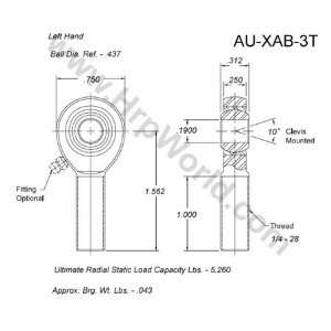  Aurora Bearing Company XAB 3T; .190 Bore   1/4 28 Thread 