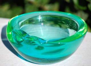   Green Murano Glass Cigar Cigarette Ashtray Bowl Changes Colors  