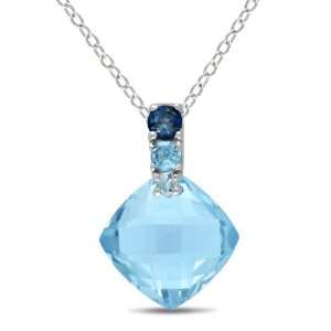 Sterling Silver, Sky Blue Topaz and London Blue Topaz Pendant with 