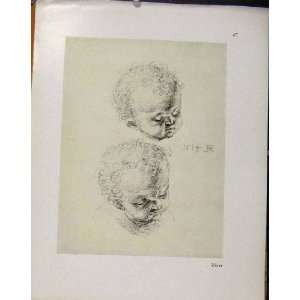  German Drawings Baby Face Portraits Antique Print C1923 