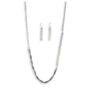    Silver Tone Solid Twist Necklace Wire Dangle Earrings Jewelry