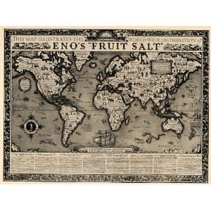  1926 Alfred E. Taylor Enos Fruit Salt World Map Print 