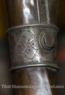   Old Antique Tibetan Buddhism Ritual Silvered Bronze Trumpet Horn