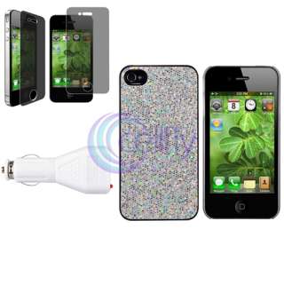 PRIVACY FILTER+SILVER CASE+CAR CHARGER for Apple iPhone 4S 4 4TH 