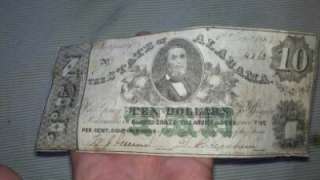 1864 ALABAMA CONFEDERATE CURRENCY $10 TEN DOLLAR BILL  