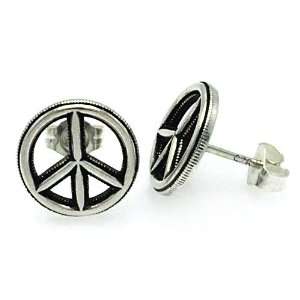  Peace Symbol Stud Oxidized Sterling Silver Post Earrings Jewelry