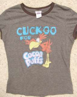 Cocoa Puffs Cuckoo Cereal Girls Ringer T Shirt sz L  