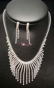 Bridal Drag Queen Clear Rhinestone Necklace Earrings  