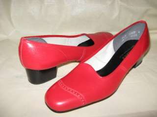 VTG 70s COBBLERS RED LEATHER PUNCHED TOE PUMPS USA 8.5  